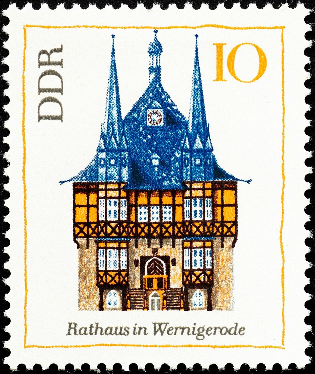Briefmarke der DDR von 1968 mit dem Rathaus Wernigerode