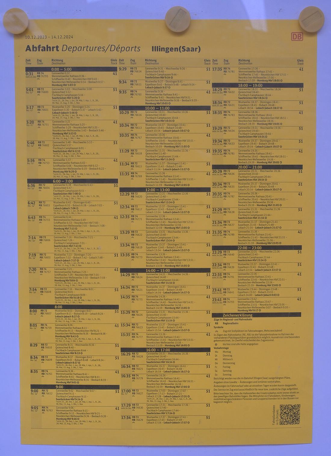 Abfahrtstafel in Illingen